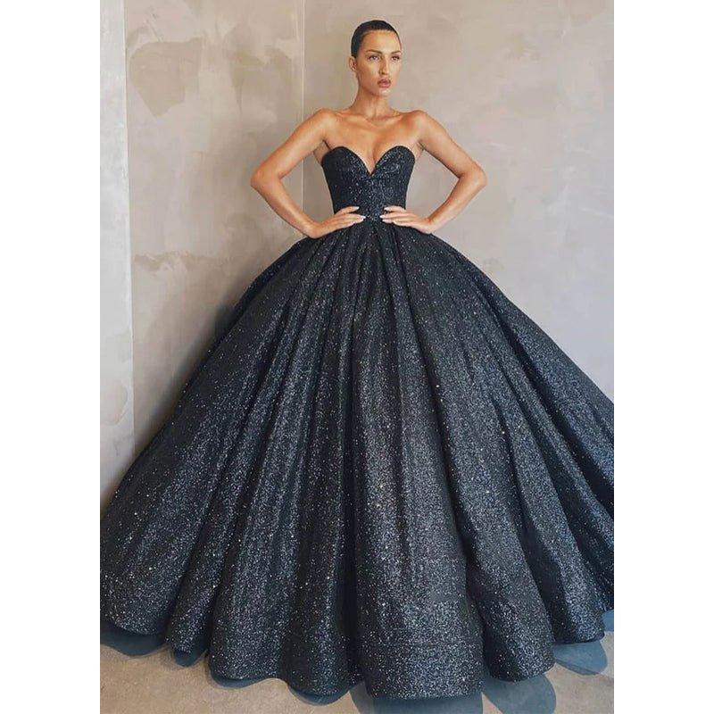 NumberSea - Ball Gown V - neck Sparkle Prom Dress with Pockets Formal Evening Dress