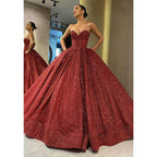 NumberSea - Ball Gown V - neck Sparkle Prom Dress with Pockets Formal Evening Dress