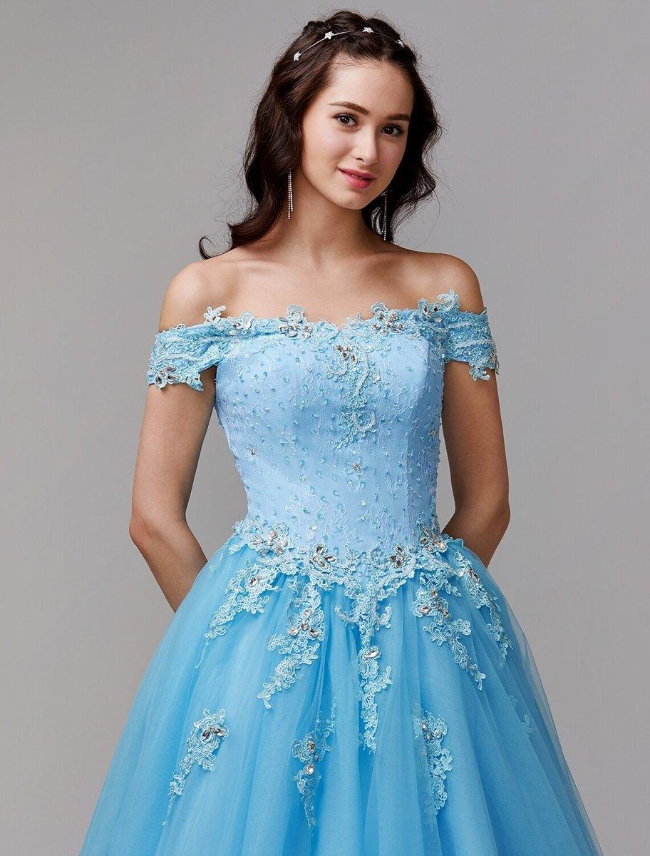NumberSea - Ball Gown Vintage Inspired Dress Formal Evening Floor Length Sleeveless Off Shoulder Lace with Crystals Appliques