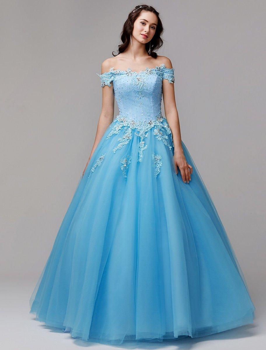 NumberSea - Ball Gown Vintage Inspired Dress Formal Evening Floor Length Sleeveless Off Shoulder Lace with Crystals Appliques