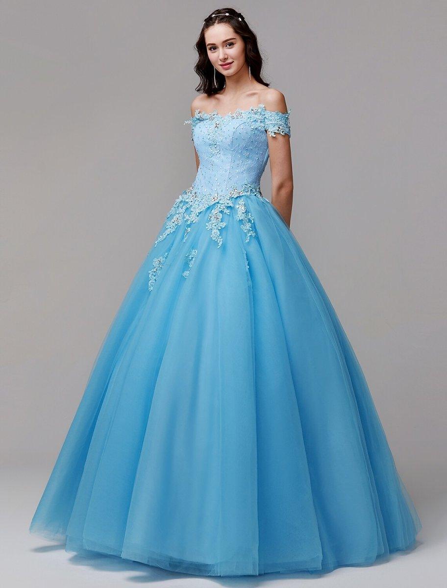 NumberSea - Ball Gown Vintage Inspired Dress Formal Evening Floor Length Sleeveless Off Shoulder Lace with Crystals Appliques