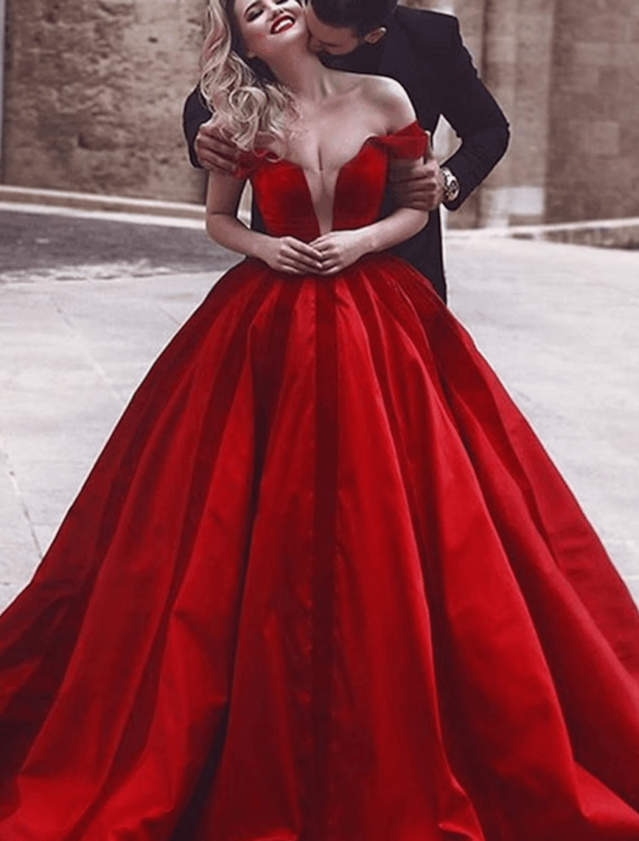 NumberSea-Ball Gown Vintage Sexy Engagement Formal Evening Valentine's Day Dress Off Shoulder Sleeveless Sweep / Brush Train Satin with Pleats