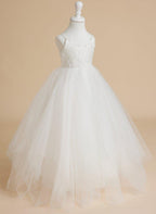 NumberSea - Ball - Gown/Princess Lace Tulle Floor - length White Dress (010145213)