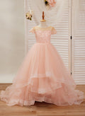 NumberSea - Ball - Gown/Princess Lace Tulle Sweep Train Pink Dress (2003226644)