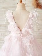 NumberSea - Ball - Gown/Princess Lace Tulle Tea - length Flower Girl Dress