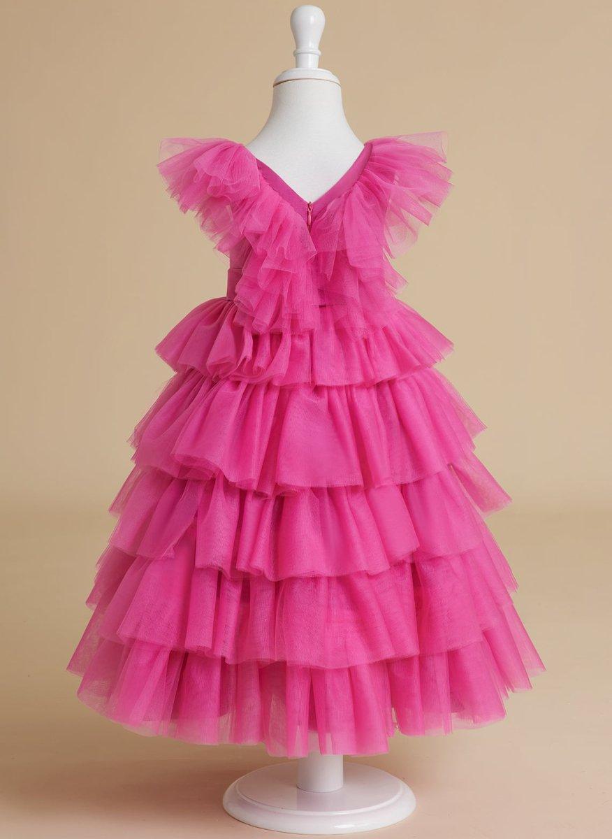 NumberSea - Ball - Gown/Princess Pink Sleeveless Tulle Flower Girl Dress with Ruffles