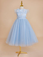 NumberSea - Ball - Gown/Princess Satin Tulle Tea - length Blue Dress (2003225970)