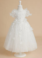 NumberSea - Ball - Gown/Princess Tulle Tea - length White Baby Girl Dress