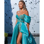 Vestido de fiesta formal largo con abertura alta y cuentas en forma de corazón 
