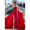 Vestido de noche largo de fiesta con escote en forma de A, sin tirantes y abertura en el muslo