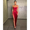 Unique Scoop Side Slit Red Long Prom Formal Dress