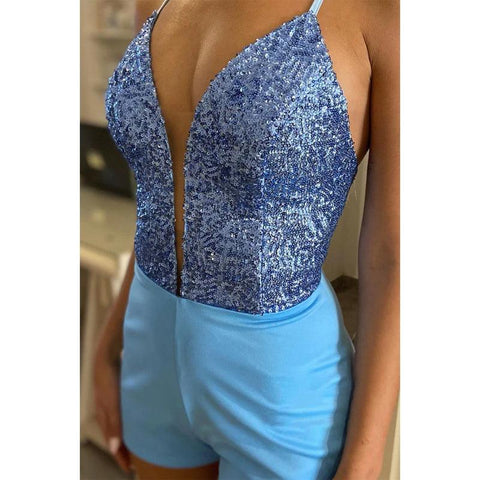 Plunging V-neck Detachable Train Prom Homecoming Dress with Slit