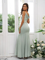 Vestidos de dama de honor con corte tubo, charmeuse, volantes, cuadrados, sin mangas, hasta el suelo
