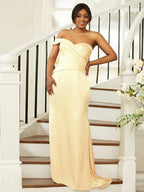 Sheath/Column Ruched One-Shoulder Sleeveless Sweep/Brush Train Bridesmaid Dresses