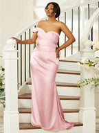 Sheath/Column Ruched One-Shoulder Sleeveless Sweep/Brush Train Bridesmaid Dresses