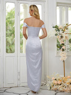 Vestidos de dama de honor de corte tubo/columna, de satén tipo seda, fruncidos, hombros descubiertos, sin mangas, hasta los tobillos