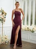Etui-Linie/Säule Chiffon Rüschen One-Shoulder-Träger Ärmellos Bodenlang Brautjungfernkleider