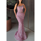 Glitzerndes, trägerloses Trompetenkleid mit Perlenbesatz für Party, Abschlussball, Abendkleid 