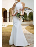 NumberSea - Beach Boho Wedding Dresses Sweep Train Mermaid Halter Sleeveless Stretch Fabric with Solid Color