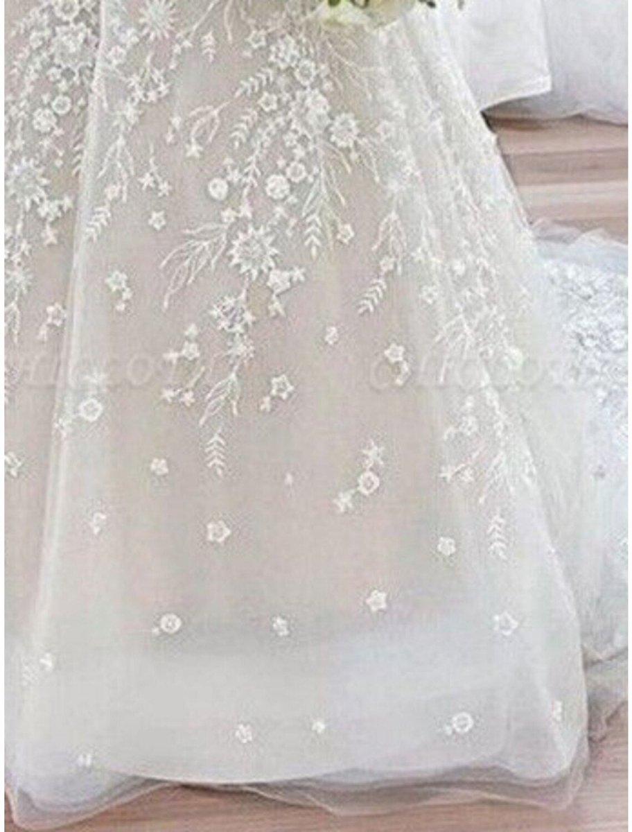 NumberSea - Beach Formal Wedding Dresses A - Line V Neck Sleeveless Court Train Lace Bridal Gowns With Pleats