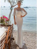 NumberSea - Beach Open Back Casual Wedding Dresses Sweep / Brush Train Mermaid / Trumpet Sleeveless Square Satin With Buttons Beading