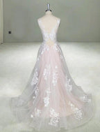 NumberSea - Beach Open Back Sexy A - Line V Neck Sleeveless Court Train Lace Bridal Gowns With Wedding Dresses