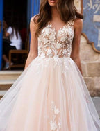 NumberSea - Beach Open Back Sexy A - Line V Neck Sleeveless Court Train Lace Bridal Gowns With Wedding Dresses