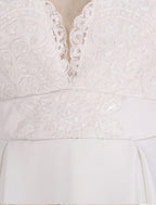 NumberSea - Beach Open Back Wedding Dresses Court Train A - Line Long Sleeve V Neck Satin With Appliques
