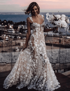 NumberSea - Beach Sexy Boho Wedding Dresses Court Train Sheath / Column Sleeveless V Neck Lace With Appliques