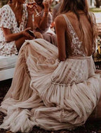 NumberSea - Beach Sexy V Neck Sleeveless Floor Length Tulle Bridal Gowns With Wedding Dresses