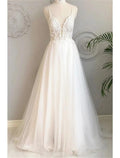 NumberSea - Beach Wedding Dresses Court Train A - Line Sleeveless Spaghetti Strap Lace With Buttons Appliques