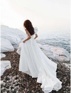 NumberSea - Beach Wedding Dresses Court Train Sheath / Column Sleeveless Sweetheart Chiffon With Pleats