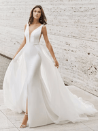 NumberSea - Beach Wedding Dresses Court Train Two Piece Sleeveless V Neck Satin With Pattern