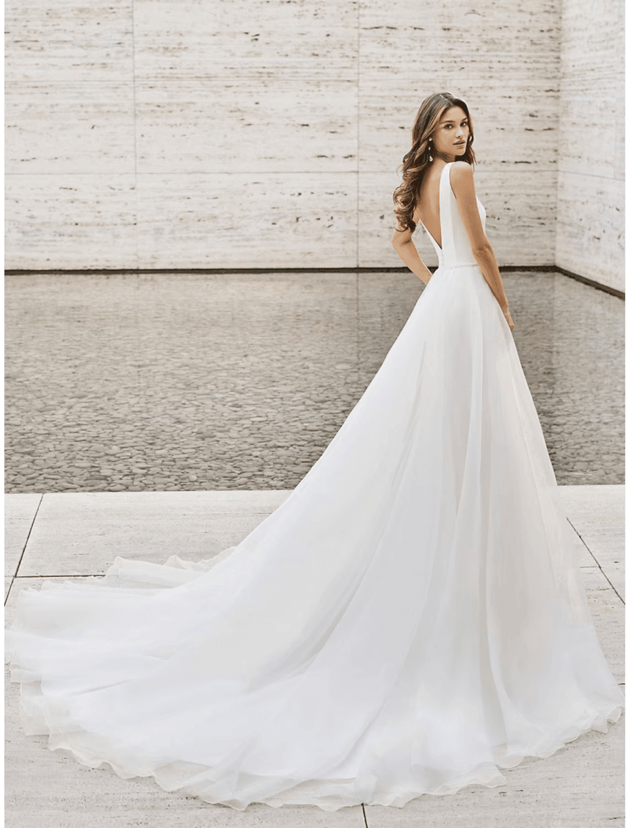 NumberSea - Beach Wedding Dresses Court Train Two Piece Sleeveless V Neck Satin With Pattern