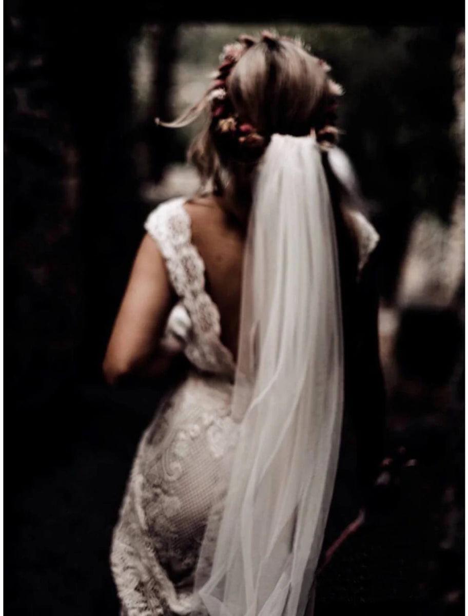 NumberSea - Beach Wedding Dresses Mermaid / Trumpet V Neck Cap Sleeve Court Train Lace Outdoor Bridal Gowns With Appliques Solid Color