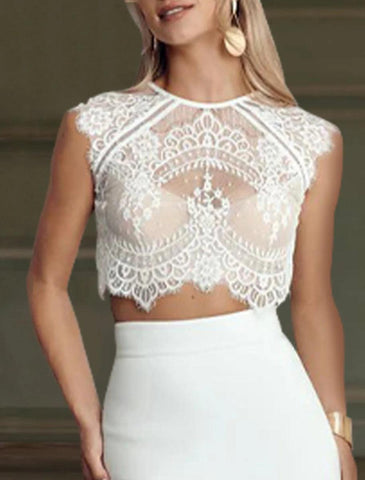 NumberSea - Beach Wedding Dresses Neck Sleeveless Separates Lace Bridal Tops Bridal Gowns
