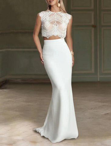 NumberSea - Beach Wedding Dresses Neck Sleeveless Separates Lace Bridal Tops Bridal Gowns