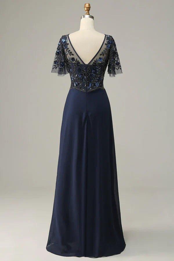 NumberSea - Bead work Sequin Appliques Mother Of Bride Dress