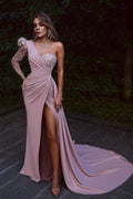 Schönes Abendkleid lang rosa | Ballkleider mit Spitzenärmeln