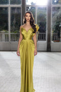 Wunderschönes bodenlanges One-Shoulder-Plissee-Abendkleid mit Perlenbesatz und ärmellos