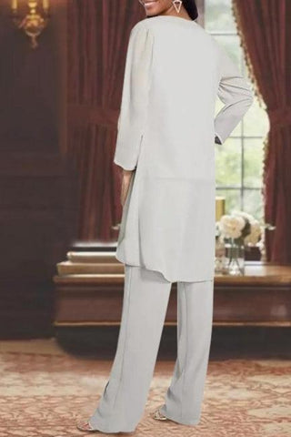 Magnifique costume de mère de la mariée simple et long en mousseline avec cache-cœur