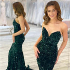 Wunderschönes langes ärmelloses Ballkleid im Meerjungfrauen-Stil mit Pailletten