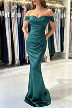 Beautiful Simple Long Dark Green Off-the-shoulder Mermaid Sleeveless Evening Dresses
