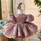 Vestido de fiesta de primer cumpleaños para niña, de jacquard, hasta la rodilla 
