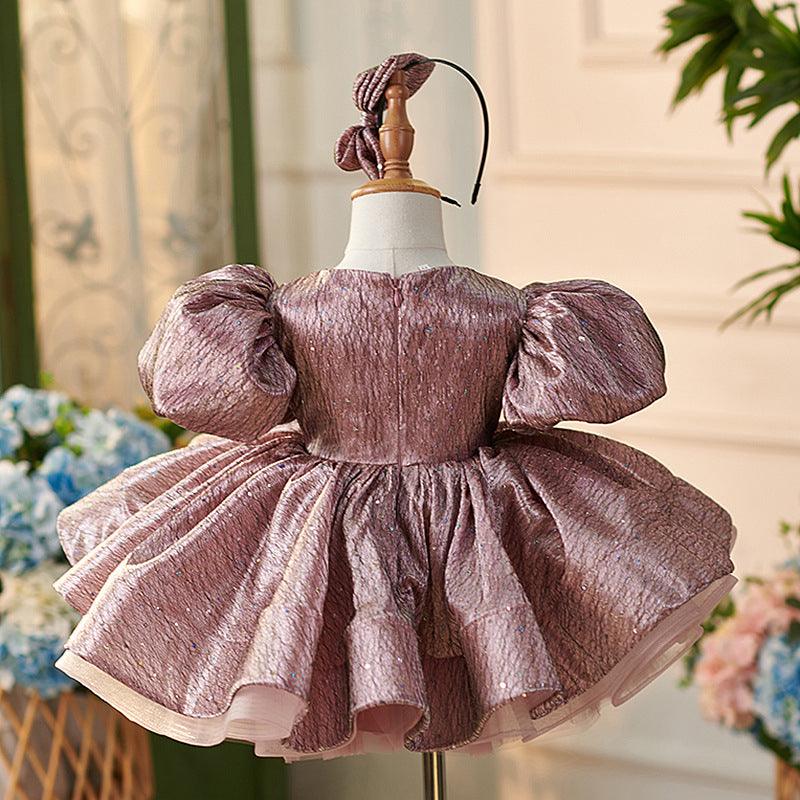 Vestido de fiesta de primer cumpleaños para niña, de jacquard, hasta la rodilla 