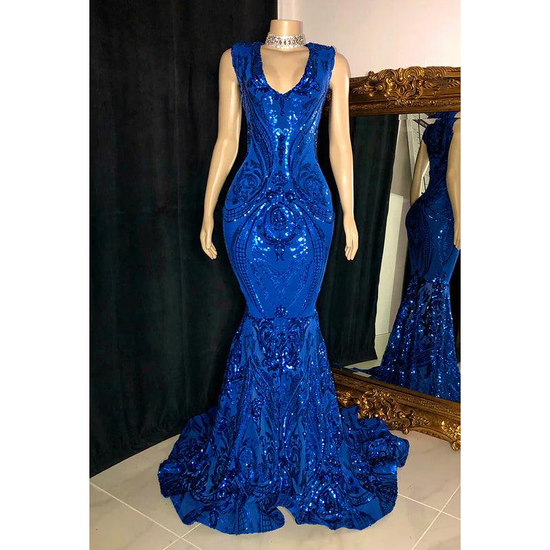 Glamouröses und dramatisches ärmelloses Abend- und Partykleid im Meerjungfrauen-Stil mit Pailletten