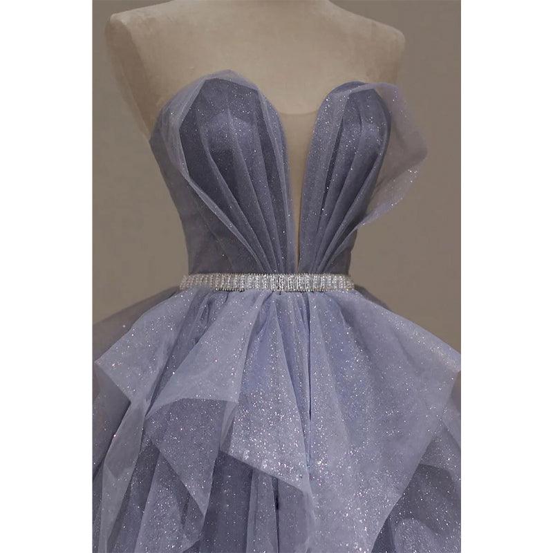 Vestido de fiesta brillante de corte A con escote en V pronunciado 
