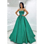 Vestido de fiesta brillante con tirantes finos y bolsillos para mujer 