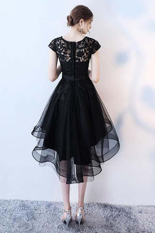 Black Lace Short Prom Dress Hight Low Evening Dress Homecoming Dresses