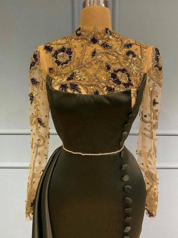 Black long evening dress with sleeves Prom dresses in glitter